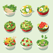 Salad Collection Isometric Isolated On White