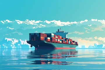 Poster - International Container Cargo ship sails across the ocean, seamless logistics and transportation