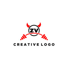 ZV initial monogram for fitnes or gym logo with devil style design