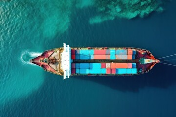 Poster - aerial shot container cargo ship navigates sea, international import export commerce, trade logistic