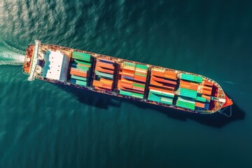 Poster - aerial view container ship loaded with containers, fright shipping and transportation