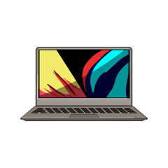 Poster - desktop laptop computer cartoon. business monitor, notebook screen desktop laptop computer sign. isolated symbol vector illustration