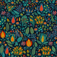 Wall Mural - Folk Floral Botanicals Seamless Pattern
AI-Generated