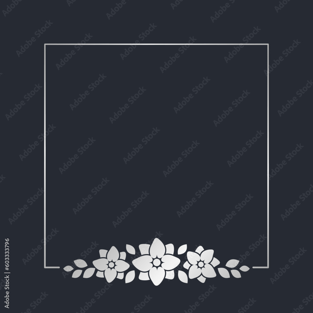 Square silver floral frame template. Luxury golden frame border for ...