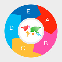 Poster - Circle infographics. Template for diagram, graph, presentation and chart with segments and letters, colored sectors. Business analytics, strategy progress, project development, analysis, accounting