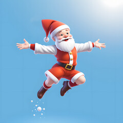 Canvas Print - Generative AI illustration of happy santa claus jumping on blue background
