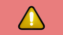 3D Rendering Of A Warning Road Sign With An Exclamation Mark On Color Background