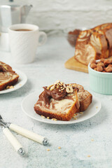 Wall Mural - A piece of marble biscuit with chocolate cream and nuts