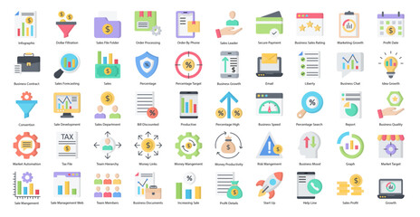 Poster - Sales Management Flat Icons Business Sale Icon Set in Color Style 50 Vector Icons