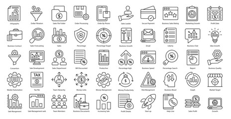 Wall Mural - Sales Management Thin Line Icons Business Sale Icon Set in Outline Style 50 Vector Icons in Black