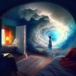Dreaming of blue and orange Opening the door to a fantastic sleep Abstract, Elegant and Modern AI-generated illustration