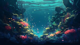 Fototapeta Do akwarium - The world on underwater, illustration. Generative AI