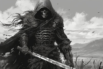 reaper, warrior of darkness, created by a neural network, Generative AI technology