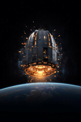 Leinwandbilder -  Earth's atmosphere, with fiery trails and stars surrounding it, symbolizing the return from a space mission.  Generative AI technology.