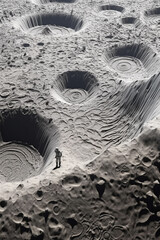 Poster - A captivating paper-cut design of an astronaut standing on the moon's surface, with intricate craters and lunar landscape meticulously cut to create a realistic depiction.Generative AI technology.