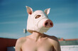 the girl in the pig mask, created by a neural network, Generative AI technology