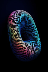 Poster - An abstract representation of a fingerprint formed with geometric shapes, creating a visually intriguing and modern composition. Generative AI technology.