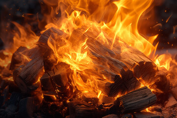 Poster - a roaring campfire, capturing the mesmerizing movement and warmth of the flames.  Generative AI technology.