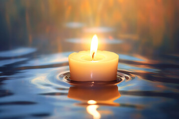 Poster - A digital painting of a candle flame casting a soft glow on a tranquil scene, invoking feelings of serenity and peacefulness. Generative AI technology.