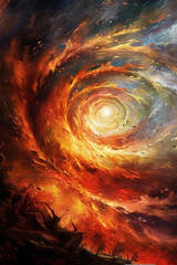 Poster - wind as a powerful force of nature, with swirling tornado-like shapes and intense colors, conveying both awe and danger. Generative AI technology.