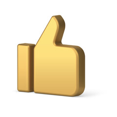 Poster - Thumb up golden isometric 3d icon cyberspace like feedback recommendation realistic vector