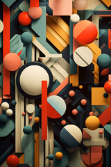 Aufkleber - abstract illustration featuring a blend of geometric shapes, organic forms, and vibrant colors,  Generative AI technology.