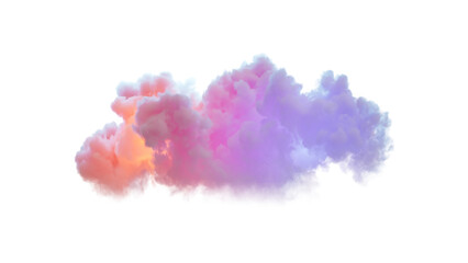 Poster - 3d render, fantasy cloud glowing with neon light, isolated on white background. Colorful cumulus atmosphere phenomenon. Realistic sky clip art element
