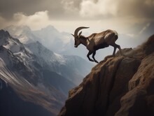 The Majestic Leap Of The Ibex In Mountain Peaks