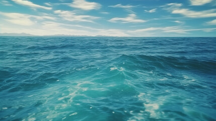  A tropical teal blue ocean horizon seascape illustration. A.I. generated.