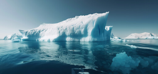 Wall Mural - Iceberg in the ocean with a view under water. Crystal clear water. Hidden Danger And Global Warming, Generative AI