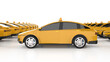 Group of yellow ev taxis or electric vehicle on white background