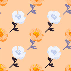 Wall Mural - Stylized cute flower seamless pattern in simple style. Abstract floral endless background.