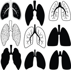  Human Lung Icons Set. Lungs and bronchi vector set. 
