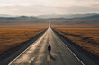 A man walking on an empty road in the middle of the desert. Generative AI