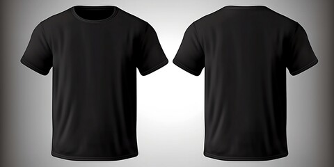 Blank black shirt mock up template, front and back view, isolated on white, plain t-shirt mockup. Tee sweater sweatshirt design presentation for print. AI generative.