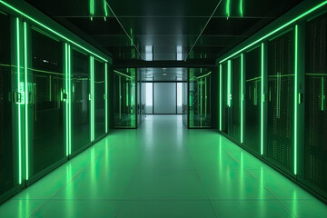 Wall Mural - Data server center background, digital hosting, green neon lights