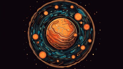 Poster -  a drawing of a space station with planets in the center.  generative ai