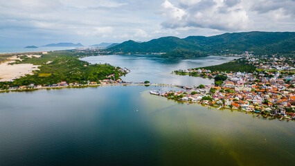 Sticker - Aerial Drone View, Town of Lagoa da Conceicao, Island of Santa Catarina in Brazil in Summer,