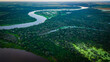 Aerial Drone Fly Above Pantanal Tropical Wetland Natural Region Flooded of Grasslands, Establishing Shot Brazilian Mato Grosso do Sul
