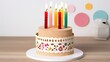 © Nadia - a birthday cake with lit candles sitting on a table next to a canister.  generative ai