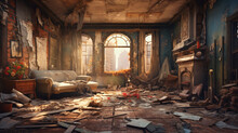 Abandoned Room In The Old House With Blue Wall Generative Ai