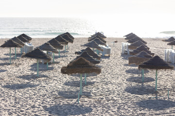 Wall Mural - Straw umbrellas on the beach