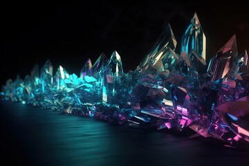 Poster - Neon ice crystals as abstract 3d geometry illustration. Generative ai