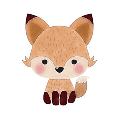 Wall Mural - Cute little fox animal watercolor style on a white background llustration vector