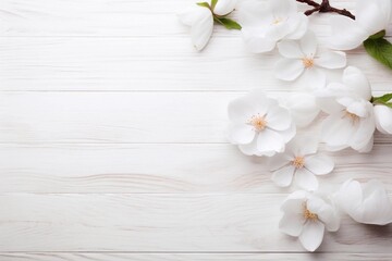 Wall Mural - white flowers on wooden background