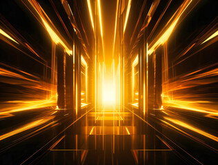 an elegant golden space with light beams