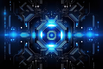 Poster - Artificial intelligence and humanoid head with neural network, quantum computing, advanced robotics, and brain-computer interfaces. Technology background concept. (Generative AI)