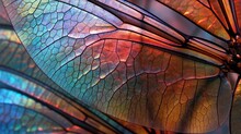  A Close Up Of A Butterfly Wing With A Multicolored Pattern On It's Wings And A Red Center Piece In The Center Of The Wing.  Generative Ai