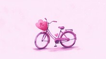  A Pink Bicycle With A Heart On The Back Of The Seat And A Pink Background With Stars And Snowflakes On The Floor And A Pink Background With A Pink Sky.  Generative Ai