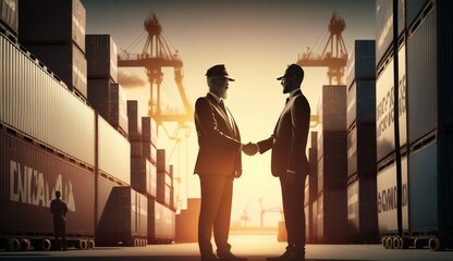 businessman handshake of business deal with logistic. Generative AI.